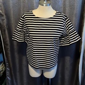 J. Crew Black and White Striped Blouse with Flared Sleeves
